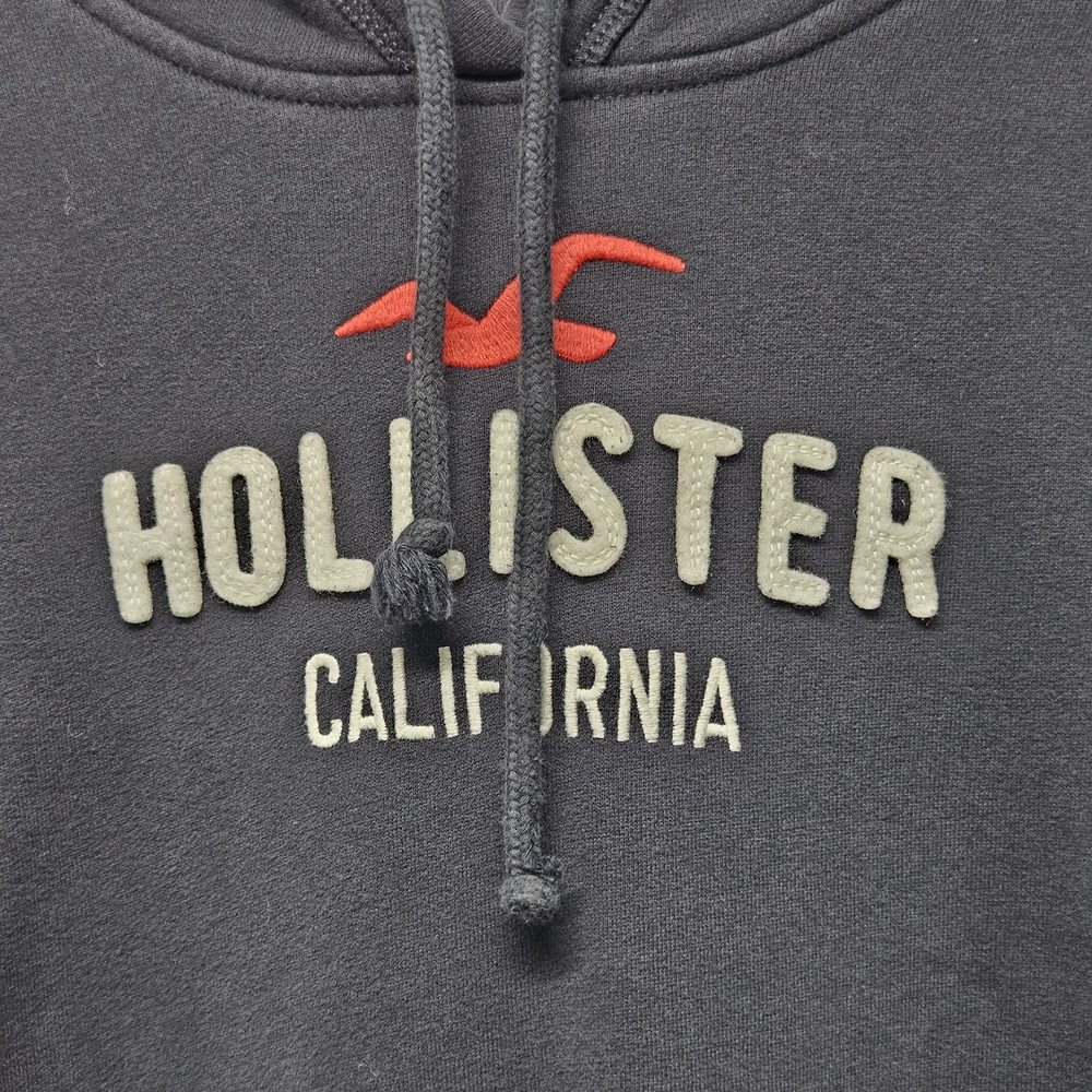 Y2K Hollister Pullover Hoodie Sweatshirt Drawstring Spilled Out Size Medium Navy - Picture 6 of 13